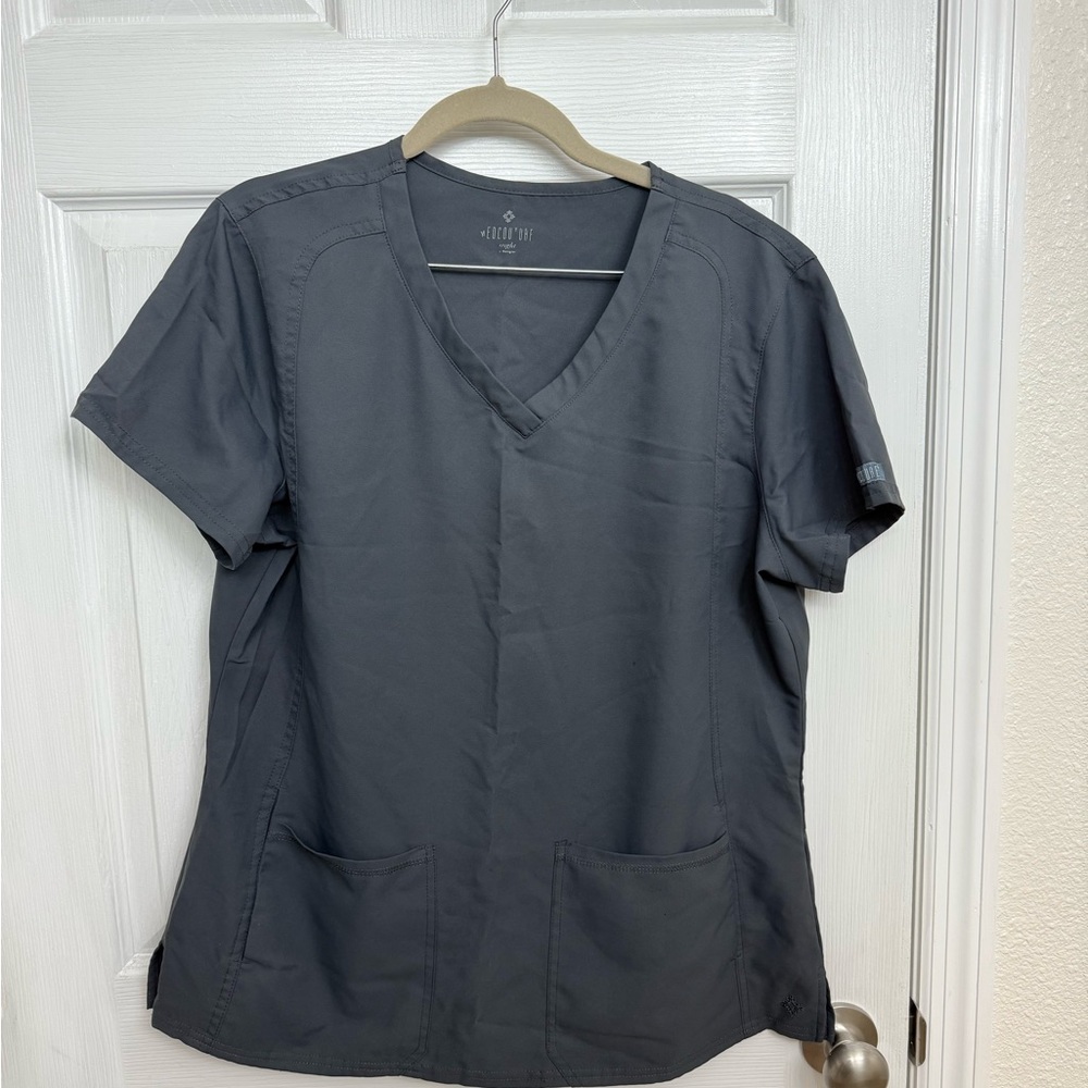 Gray V-Neck Scrub Top